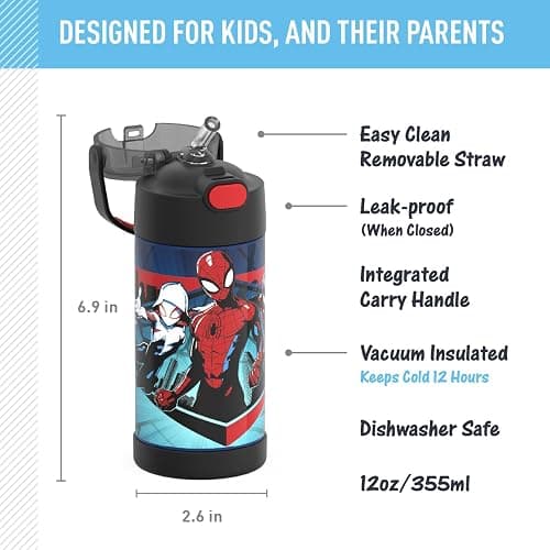 THERMOS FUNTAINER Water Bottle with Straw - 12 Ounce - Kids Stainless Steel Vacuum Insulated Water Bottle with Lid, Spider-Man thumbnail 2