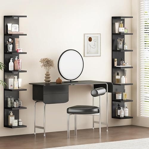 Fixwal 7 Tier Wall Shelves Floating Shelves with LED Lights Black Lack Wall Shelf Unit Vanity Floating Shelf Home Decor Organizer Tall Tower Design Utility Shelf thumbnail 2