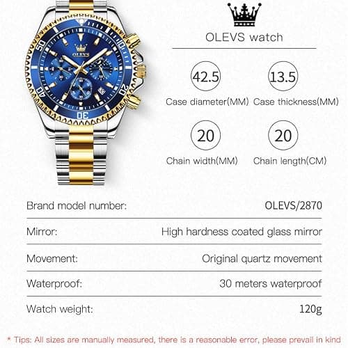 OLEVS Watch for Men Diamond Business Dress Analog Quartz Stainless Steel Waterproof Luminous Date Two Tone Luxury Casual Wrist Watch thumbnail 6