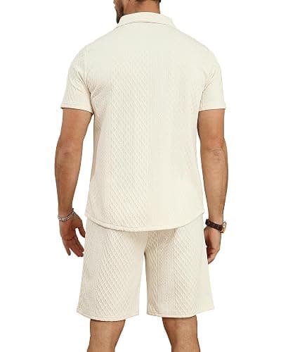 MLANM Men's Shirt Set 2 Piece Summer Outfit Short Sleeve Button Down Shirts and Shorts Sets with Pockets thumbnail 3