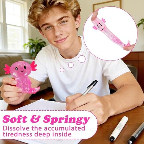 Axolotl Squishy Stress Ball, Soft TPR Slow Rising Squeeze Toy, Cute Axolotl Fidget Toy for Stress Relief, Anxiety Calming Sensory Toy for Kids Adults(Pink Long Tail Axolotl) thumbnail 5