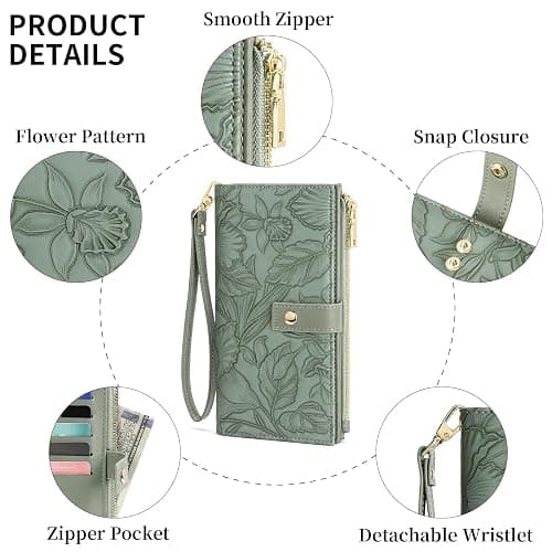 FALAN MULE Wallets for Women RFID Blocking Vegan Leather wristlet wallet | Trifold Clutch Large Capacity Credit Card Holder Travel Purse Wristlet Wallets Ladies Purse with 2 ID Windows thumbnail 5