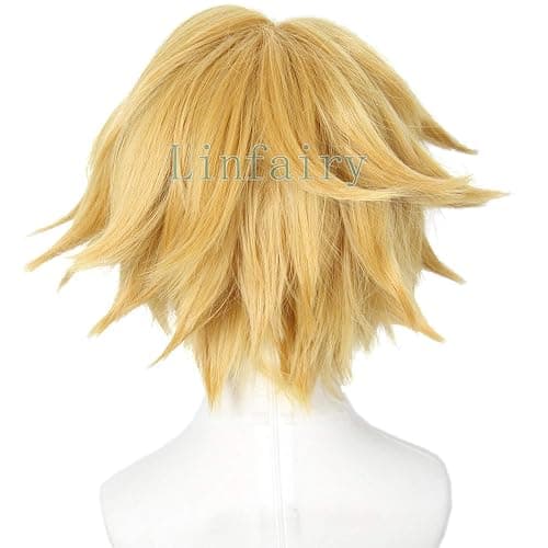 Linfairy Short Blonde Cosplay Wig Halloween Costume Cat Wig for Men thumbnail 3
