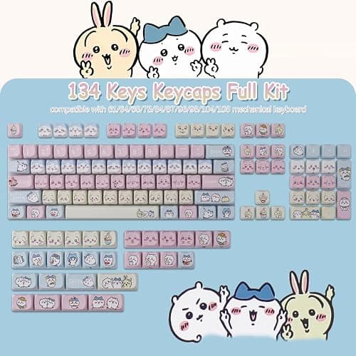 TYRIXKI PBT Keycaps 134 Keys Chiikawa Keycaps Dye-Sublimation Cute Kawaii Keycap Mao Profile Cat Shape Custom Keycap for Cherry Gateron MX Swithes Mechanical Keyboards thumbnail 5