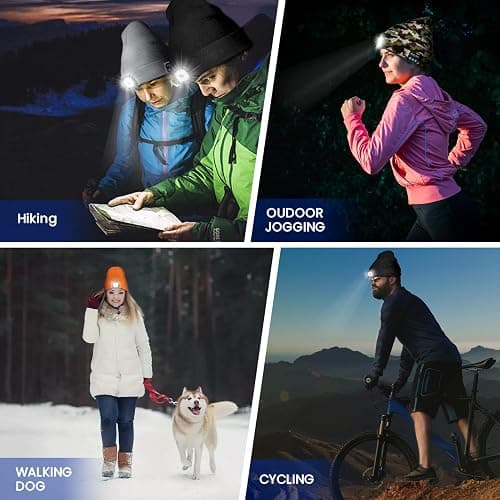 VIBELITE Bluetooth Beanie Hat with Light, USB Rechargeable LED Headlamp with Wireless Headphones, Christmas Gifts Stocking Stuffers for Men, Teen Boys, Him, Husband, Boyfriend, Grey thumbnail 7