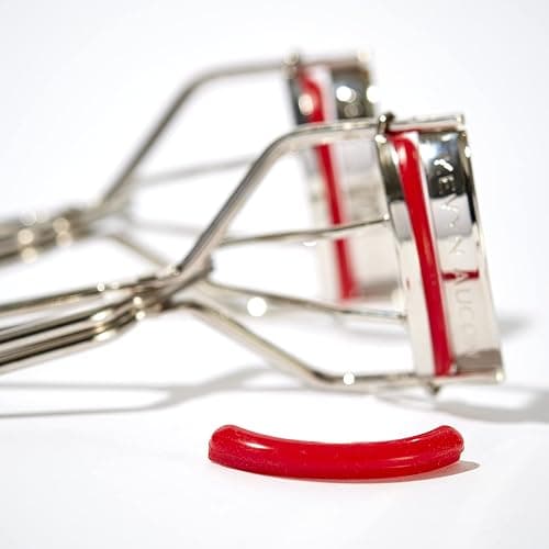kevyn aucoin the eyelash curler: easy use. long-lasting curl of lashes effect. wide opening. stainless steel with two red lash cushions. pro makeup artist tool for before & after mascara application thumbnail 6
