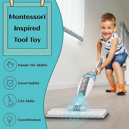 Toddler Mop that Really Works - Kids Spray Mop - Mini Size Cleaning Toy Set, Interactive Pretend Play Montessori Toys Gift for Toddlers Boys Girls Ages 3-6 thumbnail 7
