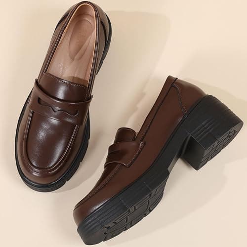 TKKAE Loafers for Women Penny Slip On Chunky Block Heel Platform Loafer | Women's Lug-Sole Loafers Comfortable Business Casual Dress Office Work Shoes for Ladies Daily Walking Shoes thumbnail 6