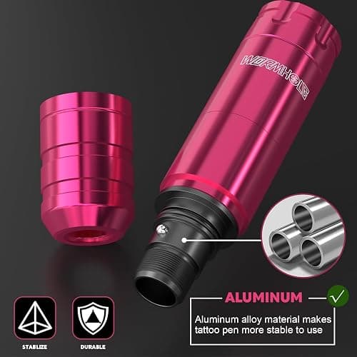 Wormhole Tattoo 79PCS Wireless Tattoo Practice Gun Kit - Battery Pack 1,500mAh Capacity, 20PCS Tattoo Needles, LED Digital Display - Professional Equipment for Beginners and Tattooist - Pink thumbnail 5
