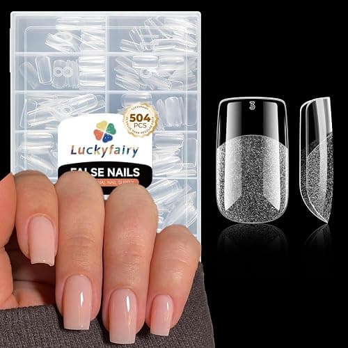 Nail Tips Square: 504PCS Tri-Layer Core Short Square Gel Nail Tips, 12 Sizes Soft Clear Nails Full Cover Acrylic False Fake Nails for Women Flat & Natural Nail Extensions Home - Image 1