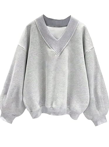 Remidoo Oversized Sweatshirt for Women V Neck Sweatshirts Casual Fleece Long Sleeve Pullover Top - Image 1