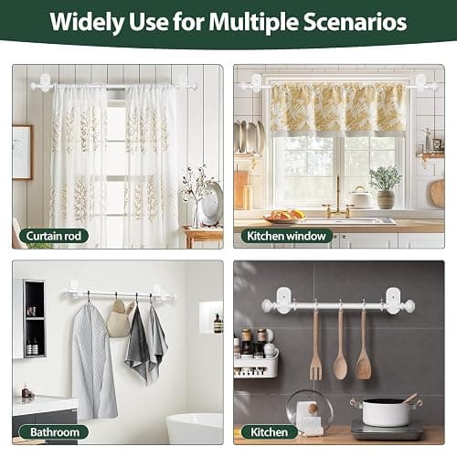 KAMANINA Curtain Rods No Drilling for Windows 16 to 30 Inches, 5/8 Inch Small Curtain Rod 2 Pack for Door Screwless with Adhesive Brackets, White thumbnail 5