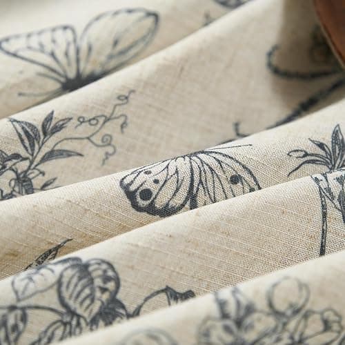 Lazzzy Blue Floral Curtains 84 Inch Length Linen Farmhouse Curtain Back Tab Drapes for Living Room Bedroom Light Filtering Vintage Rod Pocket Curtains, 2 Panels, Blue on Beige thumbnail 7