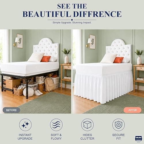 Cottingon Dorm Room Bed Skirt Twin XL, White Microfiber Dust Ruffle, 38 Inch Drop, Fits Standard College Beds 39 x 80, Under Bed Storage Cover, College Dorm Room Essentials, Back to School Bedding thumbnail 4