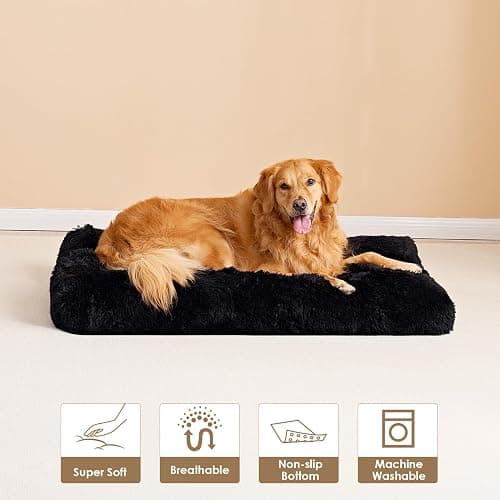 EHEYCIGA Calming Dog Crate Bed XL Extra Large, Washable Anti Anxiety Dog Pet Bed, Fluffy Dog Pillow Mat with Anti-Slip Bottom, Black, 41.3"x27.5"x3.5" thumbnail 4