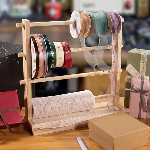 PUNLUXU Ribbon Storage Rack Spool Holder Organizer Sewing Craft Wreath Mesh Crochet Thread Tulle Roll Washi Tape Craft Florist Wrapping，15.7 in thumbnail 4
