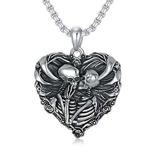 LILALO Christmas Gifts Skull Necklace S925 Sterling Silver Skeleton Lover Necklace Skeleton Skull Gothic Jewelry - Image 1