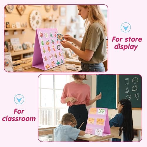 Faccito Portable Stickers Display Stand for Vendors Big 4'' Stickers, 5 Layers and 2 Sides No Assembly Required Sticker Display Rack for Vendor Events, Small Business Supplier Events Pink 13x17in thumbnail 6