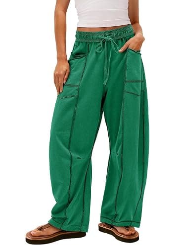 Yanekop Womens Baggy Wide Leg Pants Casual Fall Trousers Palazzo Pants Drawstring Waist Barrel Sweatpants with Pockets - Image 1