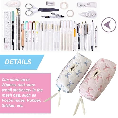EDLMKM 2Pcs Pencil Case, Pen Pouch, Makeup Bag, Bow Pencil Pouch with Zipper, Pencil Case for Girls, Portable Makeup Bag Stationery Pouch for Stationery, Toiletries, Makeup, Travel & Office thumbnail 4
