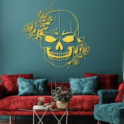 sugar skull metal wall art, Skull Metal Wall Art, Gothic Metal Wall Decor, Skeleton Metal Wall Art, Skull Metal Wall Decor, Halloween Wall Art, Home Office Decoration Bedroom Living Room Decor Sculpture (23.6"x23.6"|60x60cm, Black) - 23L"x23 - Black thumbnail 2