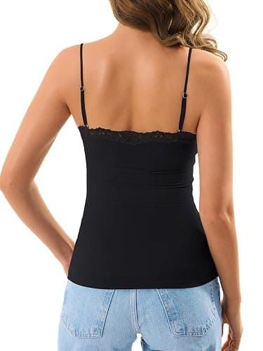 GKBK Built in Bra Womens Padded Lace Tank Tops Double Lined Spaghetti Strap Fitted Layering Club Night Party Cami Shirt thumbnail 4