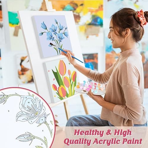 GHHKUD Paint by Numbers Kits for Adults Beginners, 4 Pack Canvas Painting by Numbers Kit for Kids, Flowers Landscape Acrylic Paint by Numbers with Wooden Frame, Crafts for Home Wall Decor (8x8inch) thumbnail 5
