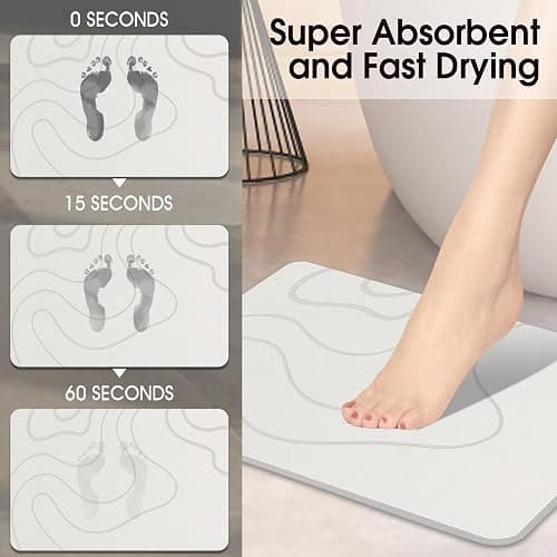 ZIKIBL Stone Bath Mat Diatomaceous Earth Shower Mat Non-Slip Super Absorbent Diatomite Stone Mats for Bathroom Floor/Ktichen Cuonter Quick-Drying Easy to Clean (24''*16''White) thumbnail 3