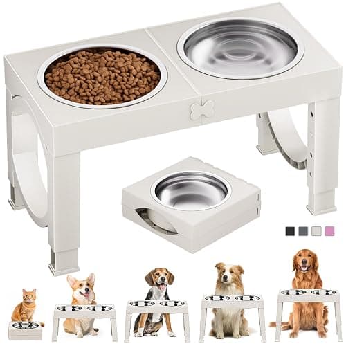 XIAZ Elevated Dog Bowls Large Breed Raised Dogs Bowl Stand Large/Medium Sized Dog 1L Food Water Bowl Stands 5 Heights Adjustable 9/11/12/14in White Pet Feeder Dish Station - Image 1