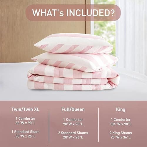 Regency Heights Reversible Striped Twin Comforter Set, Soft Microfiber Bedding Set with Double-Sided Stripes Design, Warm & Cozy for All-Seasons, 2-Piece Comforter and Sham Set Twin Size, Blush thumbnail 6