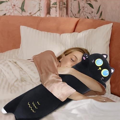 Sprinqdawin Long Black Cat Plush Pillow,35.5" Large Black Cat Stuffed Animal,Kawaii Cat Plush,Cuddly Sleeping Hugging Stuffed Animal, Giant Cute Body Pillow,Plush Toy Gift for Kids Birthday thumbnail 2