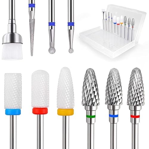 Fantexy 10 Pieces Ceramic Nail Drill Bits, 3/32 Inch | Professional Acrylic Nail Bit Set, Nail File Bits, Electric Manicure Machine, Home Salon Use - Image 1