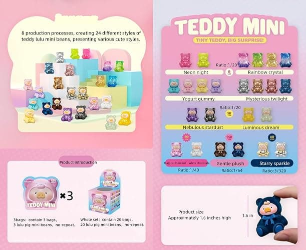 maidimiao Lulu The Piggy Bear Mini Bean Blind Box Figures 3bags(3figures) Collection Blind Bags Cute Birthday Gifts - 3 bags - Mini Bear thumbnail 6