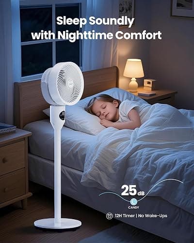 Candy Standing Fan for Bedroom, 3 Heights Adjustable Pedestal Fan with Remote, 90° Oscillating Floor Fan, 8 Speeds & 3 Modes, 25dB Quiet Room Fan, 12H Timer, for Dorm, Home, Office thumbnail 8