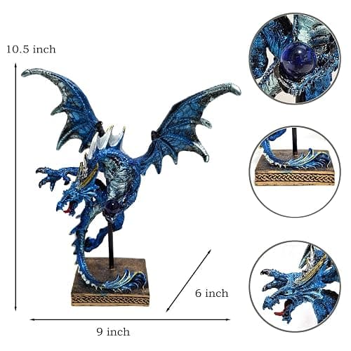 Hmusnwol Dragon Statue-Collectible Figurines Fantasy Gothic Beast - 10.5" Tall Collectible Dragon Sculpture Decor with Blue Orb thumbnail 3