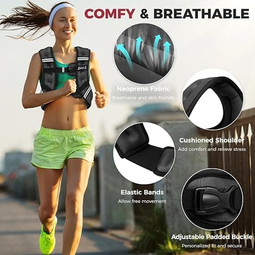 BAGAIL Weighted Vest, 5lb/8lb/10lb/12lb/15lb/20lb/25lb/30lb Weight Vest for Walking & Weight Loss, Reflective Rucking Vest with Phone Pouch for Women & Men, Home Gym & Outdoor Training thumbnail 2