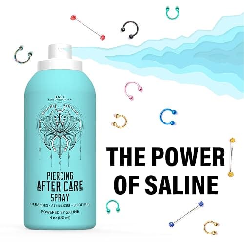 BASE LABORATORIES Piercing Aftercare Saline Spray 4 oz, Ear Cleaner, 2-Pack | Ear Piercing Cleaner, Nose Piercing Spray, Saline Solution, Keloid Bump, Navel Care, Sterile Wound Wash, Belly Button Soak thumbnail 6