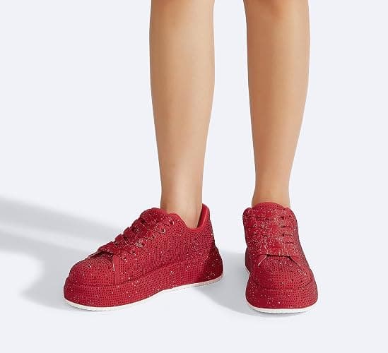LUCKY STEP Rhinestone Platform Sneakers for Women | Sparkly Glitter Bling Tennis Shoes Fashion Wedding Party Walking Sneakers thumbnail 6