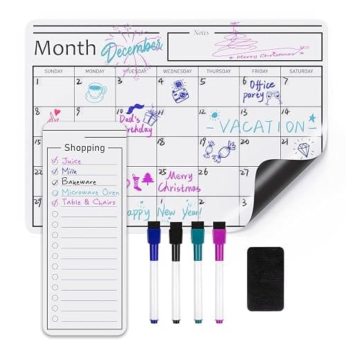 Amazon Basics Magnetic Dry Erase Whiteboard Calendar, 12" x 17", Includes 4 Markers And Eraser - Image 1