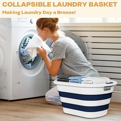 43L(11.5Gallon) Collapsible Laundry Baskets plastic, Pop Up Laundry hamper/Storage Container, Foldable Laundry Basket with Large Capacity,Sturdy,Space Saver (Blue, 2 Packs) thumbnail 4