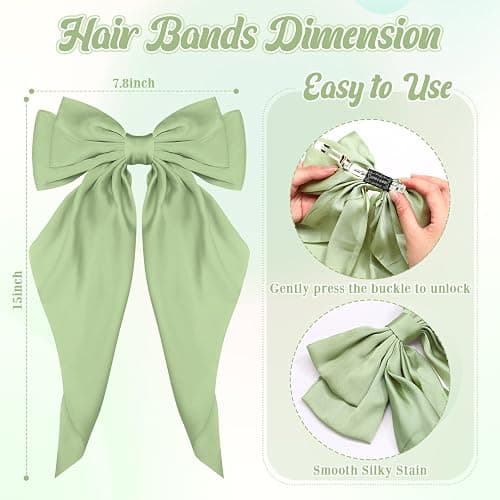 Mimorou 25 Pcs Satin Hair Bows Bulk Silky Big Hair Bows for Women Oversized Long Tail Ribbons Large Knot Clips Barrettes for Holiday Gifts(Plain) thumbnail 2