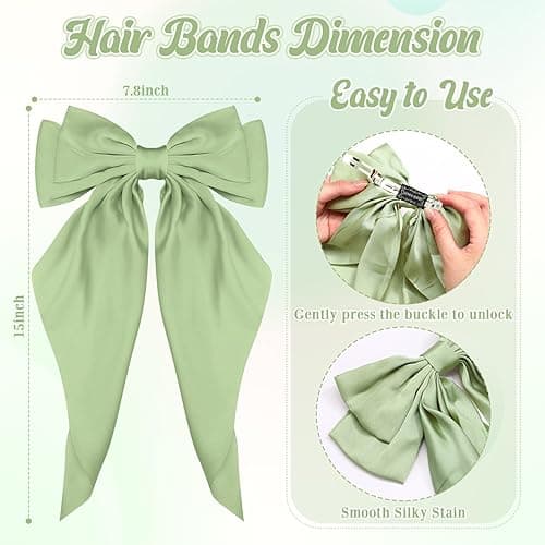 Mimorou 25 Pcs Satin Hair Bows Bulk Silky Big Hair Bows for Women Big Bow Hair Clips Large Hair Ribbons Oversized Long Tail Large Hair Barrettes Bow Knot Hair Clips Hair Pins Hair Accessories(Plain) - Solid thumbnail 2