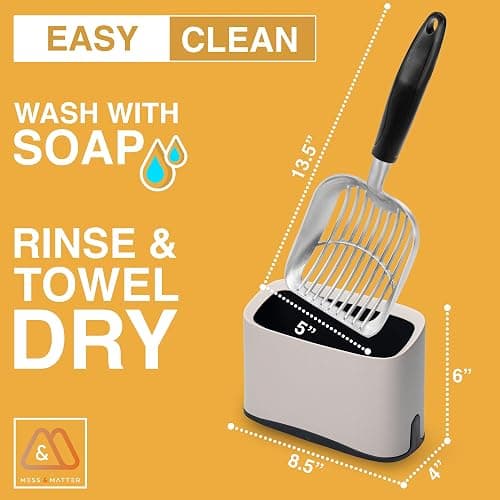 Heavy Duty Full Metal Cat Litter Scoop with Holder - Speed Sifter Litter Box Scooper Captures All Clumps - Kitty Litter Sifting Shovel Comfy Handle - Cat Scooper Includes Litter Bags & Non-Slide Clip thumbnail 7