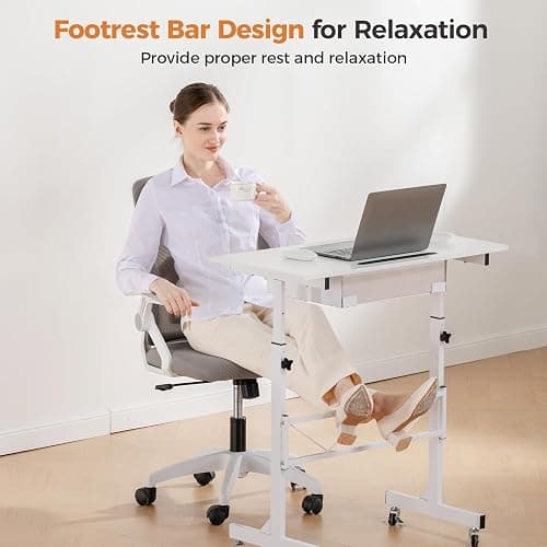 Small Standing Desk Adjustable Height Small Computer Desk Mobile Portable Rolling Laptop Table with Wheels 32" Computer Workstation Sit Stand Desks Portable Standing Table Treadmill desks thumbnail 6