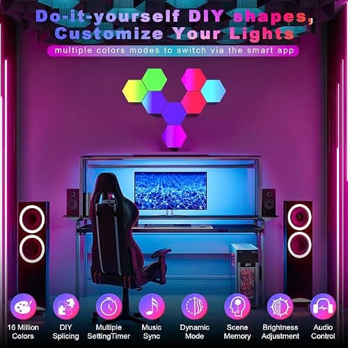 PUMPKINS Hexagon LED Lights, 8 Pack RGB Hex Light Panels, Smart Wall Gaming Panels Sync to Music for Room Bar Bedroom Home Decor Room, With App & Remote Control, White - Hexagon Lights 8pack thumbnail 2