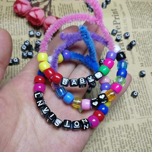 Amaney 810pcs Black Letter Beads 6x6mm Cube Acrylic Alphabet Beads and Cristal Line for Jewelry Making Bracelets Necklaces Key Chains thumbnail 2