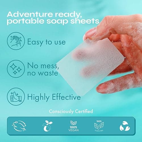 FOMIN - Antibacterial Paper Soap Sheets for Hand Washing - (300 Sheets) Unscented Portable Travel Soap Sheets, Dissolvable Camping Mini Soap, Portable Hand Soap sheet thumbnail 4