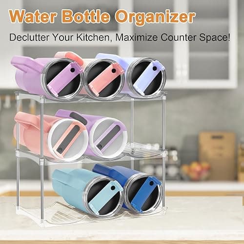 Water Bottle Organizer for Stanley 40 oz Tumbler - Stackable Water Bottle Holder for Cabinet Pantry Kitchen Organizers and Storage for Stanley Cup Holder Accessories, Tumbler Organizer Storage Rack thumbnail 9