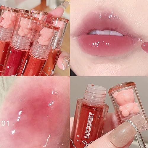 6Pcs Bear Lip Glaze Jelly Lipstick, Liquid Lipstick Cute Bear Lipgloss Moisturizing Lip Stain Plumping Water Lip Gloss Waterproof Long Lasting Cheek Rouge Tint Cosmetics Beauty Makeup thumbnail 4