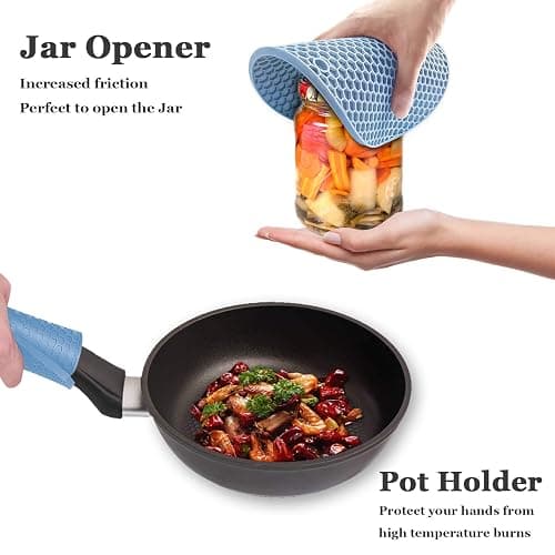 Silicone Trivet Mats - Walfos Heat Resistant Pot Holders Set, 4pcs 2 Sizes 7 Inch & 9 Inch, Multipurpose Non-Slip Hot Pads for Hot Pot, Hot Dishers, Jar Opener, Food Grade & BPA Free (Nordic Blue) thumbnail 5